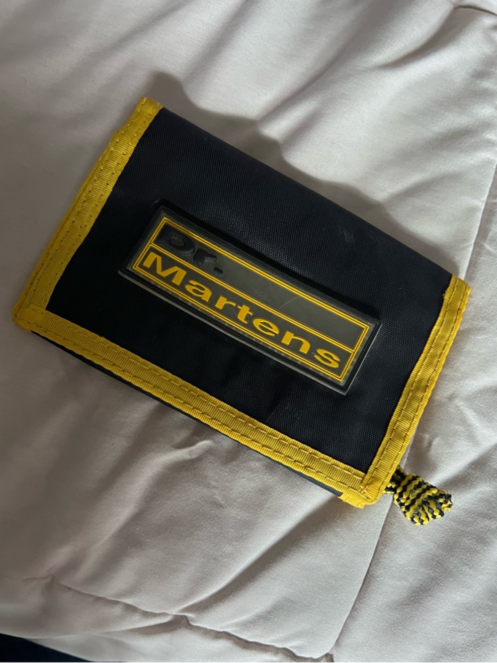 MAKE AN OFFER DR MARTENS VINTAGE Black & Yellow Nylon Velcro Trifold Wallet